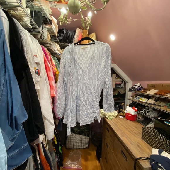 LOFT Stripped Wrap Shirt with Tie Waist - Picture 3 of 8